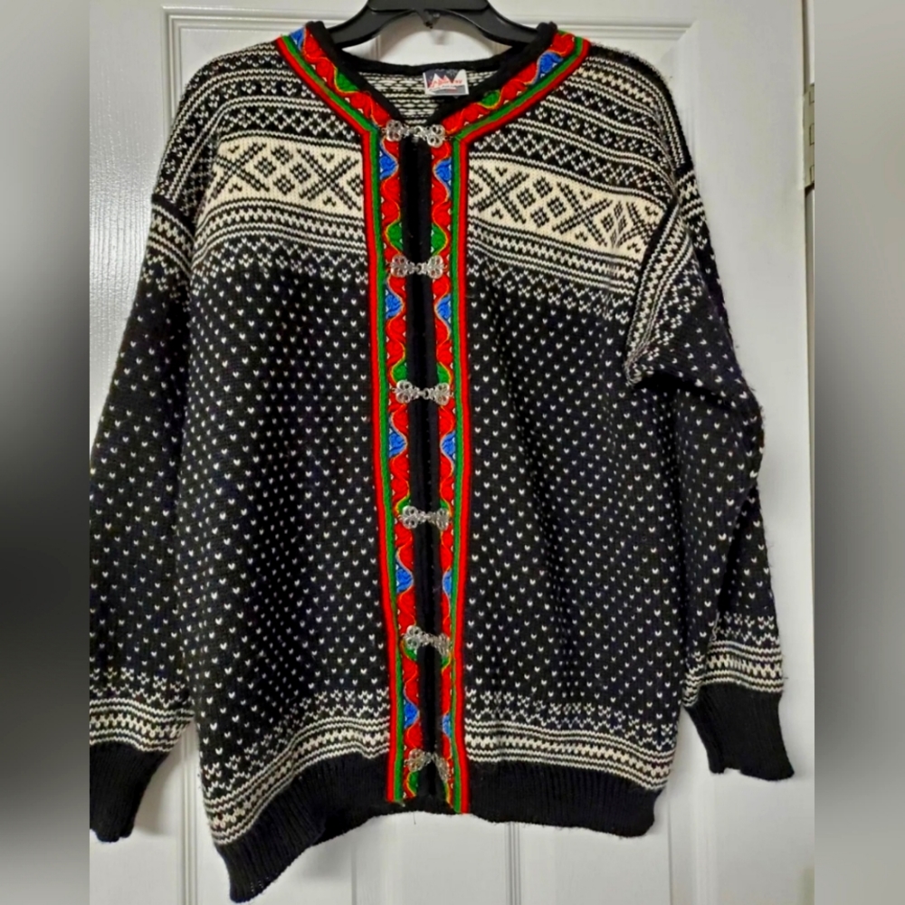 DALE OF NORWAY Vintage Fair Isle Wool Cardigan Sweater Jacket Nordic Print vtg
